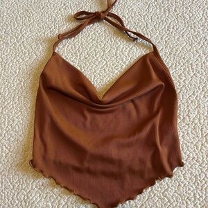 Brown Ribbed Halter Top
